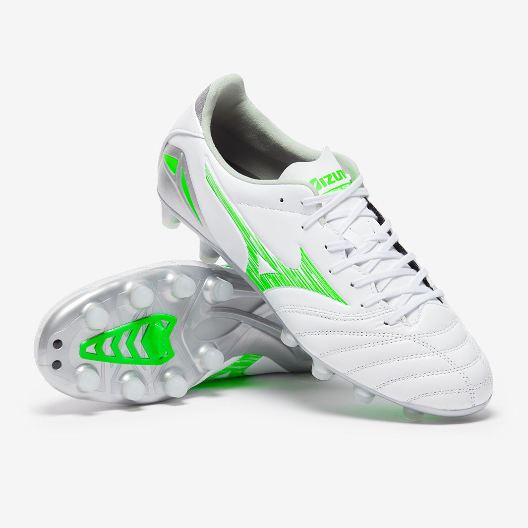 Mizuno Morelia Neo IV ホワイト/グリーン Mizuno Morelia Neo IV Pro FG - Blanco/Neon Verde/Cool Gris - Botas